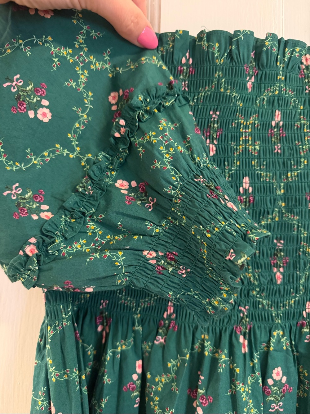 Hill House Green Floral Puff-Sleeve Midi Dress - Picture 3 of 4
